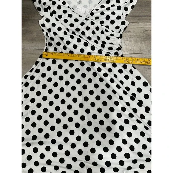 Haute Edition Polka Dot Wrap Dress Womens L White Black Short Sleeve Fit Flare - Picture 4 of 9